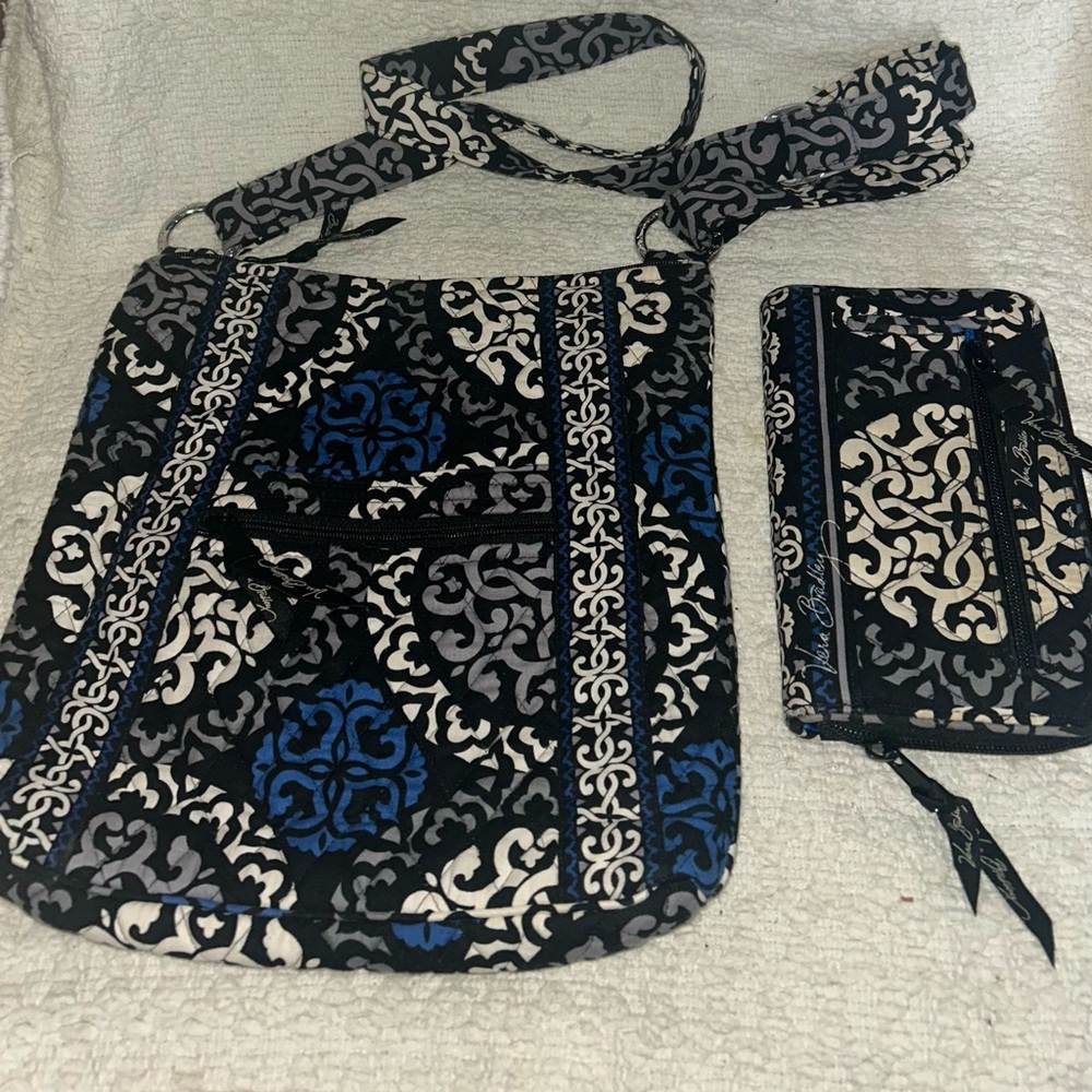VERA BRADLEY TRIPLE ZIP CROSSBODY BAG - CANTERBURY COBALT wallet purse blue